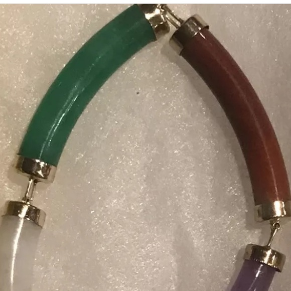 14k Gold and Multi Color Jade Baguettes Bracelet - Picture 3 of 4